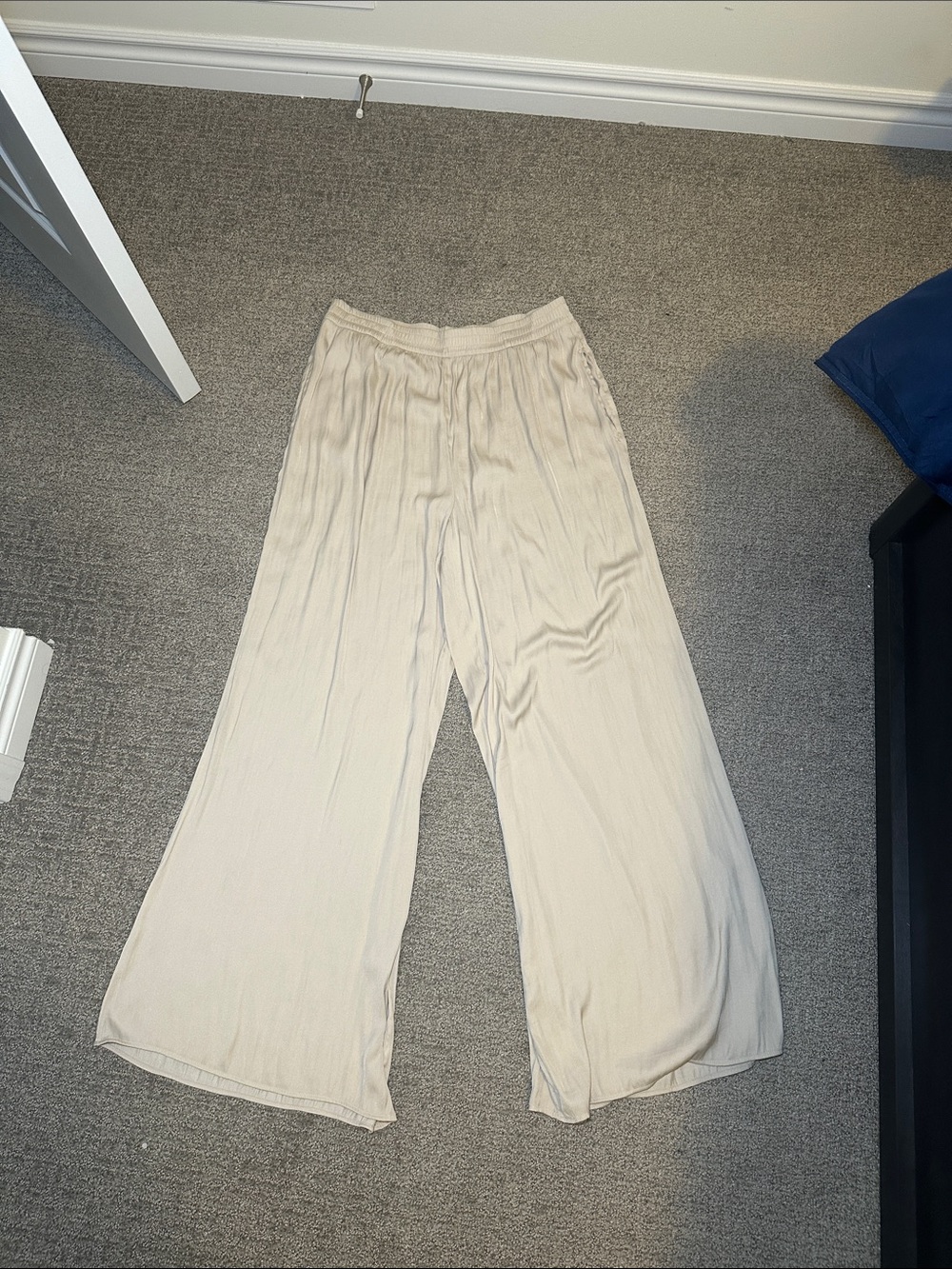 Zara Cream Elastic Waist Wide-Leg Pants